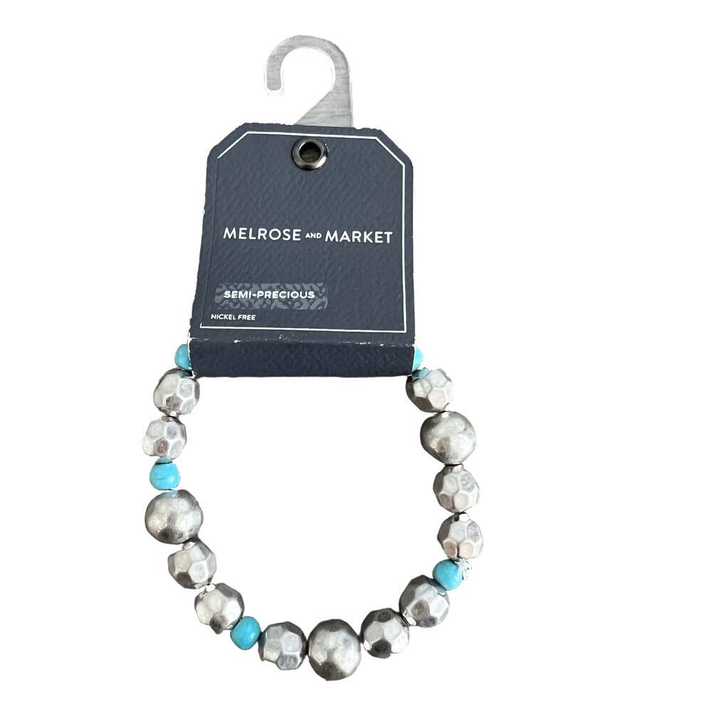 Melrose and Market Semi Precious Silver & Turquoise Beaded Bracelet NWT